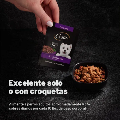 Vista 5 de Cesar Mini-Pouch - Alimento húmedo para perros, sabor a carne Angus, 1.76 onzas, 20