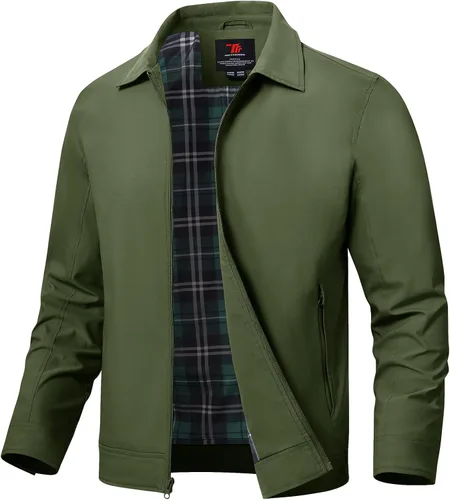 Vista 16 de TBMPOY Chaquetas ligeras para hombre, cortavientos ligeros, con cremallera completa, casual, para trabajo, golf, negocios, otoño, abrigo