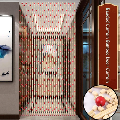 Vista 3 de Cortina de cuentas de madera de bambú natural, cortinas de cuentas de madera para puerta, cortinas divisoras de habitación, panel de pantalla