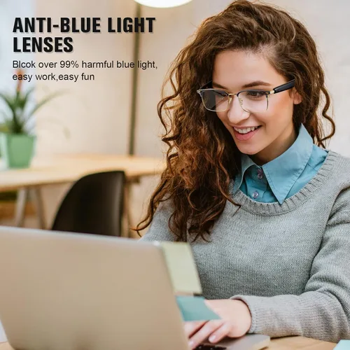 Vista 6 de Gafas inteligentes, gafas con filtro de luz azul, gafas de sol Bluetooth, lente fotocrómica, micrófono y altavoz integrados (GS13-dorado+marco negro)