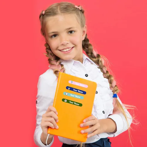 Vista 4 de 100 calcomanías de nombre personalizadas para niños, etiquetas de nombre personalizadas para suministros escolares, guardería, etiquetas