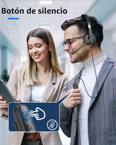 Vista 6 de EMEET Auriculares con cable HS50 con micrófono, auriculares de computadora con micrófono de cancelación de ruido, USB-A/USB-C, diseño ajustable