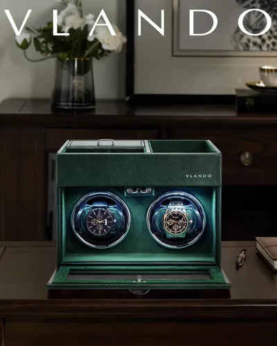 Vista 3 de VLANDO - Bobinadora doble para relojes automáticos con bandeja de joyas, color verde