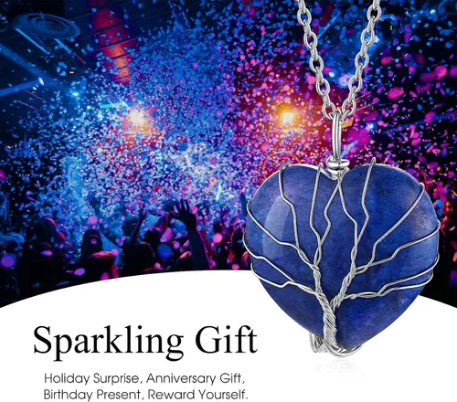 Vista 4 de Bestyle Collar de cristal curativo envuelto en árbol de la vida, colgante de piedra natal de 12 meses para parrillas de mujer, joyería de piedras