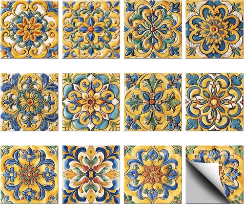 Vista 9 de CHGCRAFT 36 calcomanías de azulejos bohemios de 4x4 pulgadas, calcomanías impermeables desmontables de PVC para azulejos de pared, calcomanías