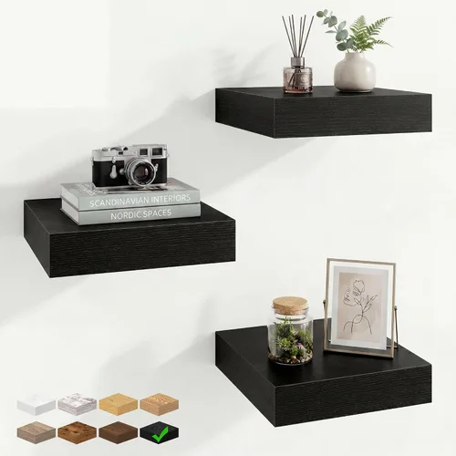 Vista 44 de Marsmiles 12in Depth Floating Shelves, 12x12x1.4, Rustic Brown, Set of 3 Marrón rústico
