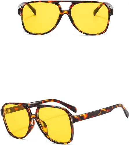 Vista 3 de Lentes de sol estilo aviador vintage para mujeres y hombres, marco retro de gran tamaño, lentes amarillos de los años 70