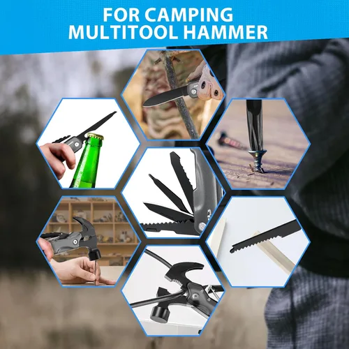 Vista 5 de 12 en 1 Martillo Multiherramienta, Multiherramienta de Camping con Destornillador, Bloqueo de Seguridad y Funda de Nylon Duradera, Regalos