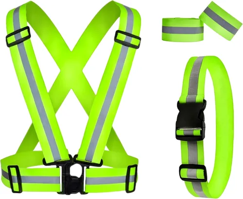 Vista 9 de Reflective Running Gear Reflective Vest & Reflective Armband & Reflective Belt 3 Pcs Set, High Visibility Reflective Gear Night Cycling Walking