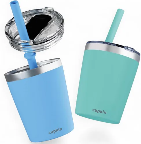 Vista 36 de CUPKIN - Taza apilable de acero inoxidable para niños, taza para batidos, tazas aisladas con recubrimiento en polvo, tapa libre de BPA y pajilla