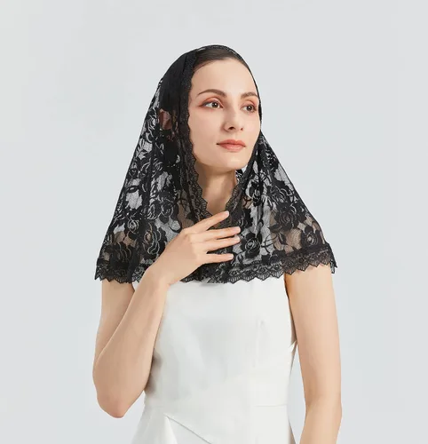 Vista 5 de Velo de mantilla de encaje suave y cómodo, 7 colores, estilo español, velo de encaje, cubierta de cabeza, forma de D