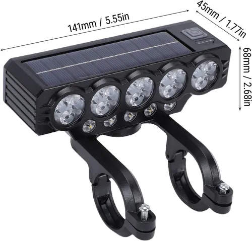 Vista 6 de SUNGOOYUE Multifunctional Rechargeable USB Solar Bike Light with Horn, Safe Companion When Cycling, Two Charging Options
