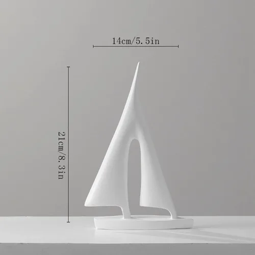 Vista 2 de Estatuilla de velero de resina blanca y negra para decoración del hogar, moderna y simple, estatua de barco, regalo, escultura decorativa de barco
