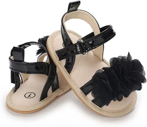 Vista 4 de Timatego Sandalias de verano para bebés y niñas, suela suave antideslizante con flores, zapatos de vestir para cuna
