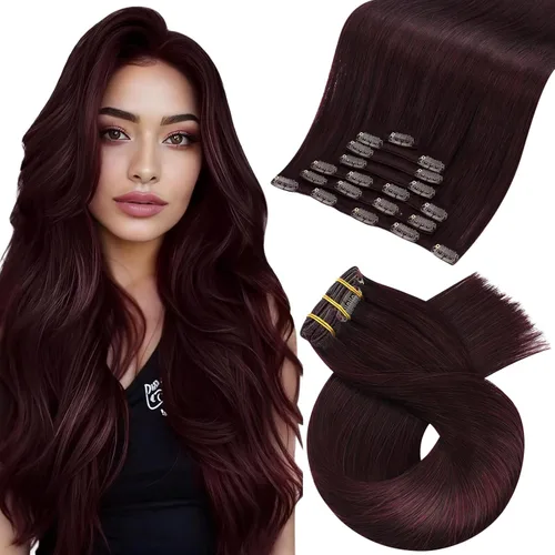 Vista 43 de Moresoo Extensiones de cabello humano con clip, balayage, color marrón oscuro a marrón dorado con clip, extensiones de cabello humano con clip, 5