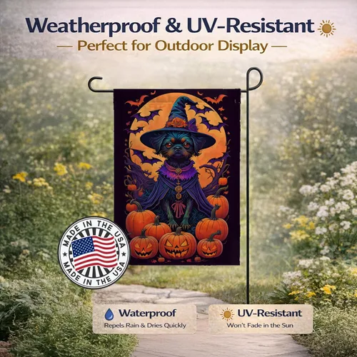 Vista 6 de Caroline's Treasures DAC1466GF - Bandera decorativa para jardín de Halloween de Affenpinscher Witchy para jardín, decoración para patio exterior