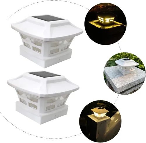 Vista 2 de 2 Pack Solar Pillar Lights, Waterproof Fence Post Cap Lamps for Garden