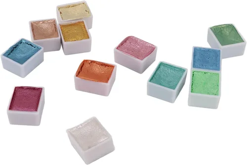 Vista 6 de Juego de pintura de acuarela, 12 colores metálicos con purpurina para acuarela, kit de pintura sólida para artistas, estudiantes, pintura