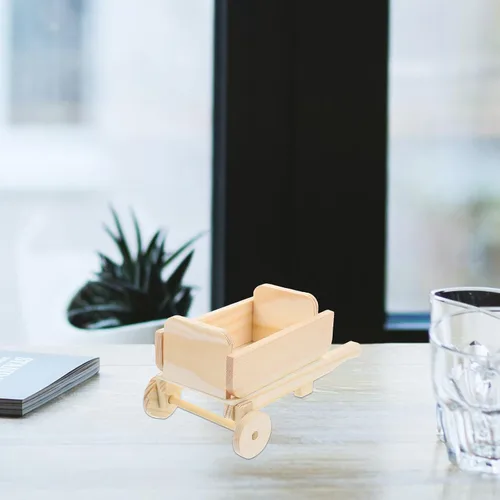 Vista 2 de Carrito de casa de muñecas, modelo de madera, mini carrito de carretilla en miniatura, mini carrito de compras, muebles de casa de muñecas, jardín