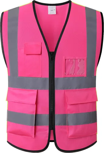 Vista 16 de Chaleco de seguridad reflectante para hombres y mujeres, chaleco de construcción que cumple con el estándar ANSI/ISEA