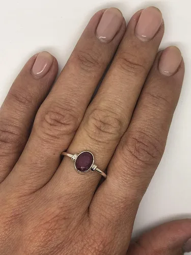 Vista 3 de Anillo de plata de ley 925 con piedras preciosas étnicas, talla 5-10 de EE. UU.