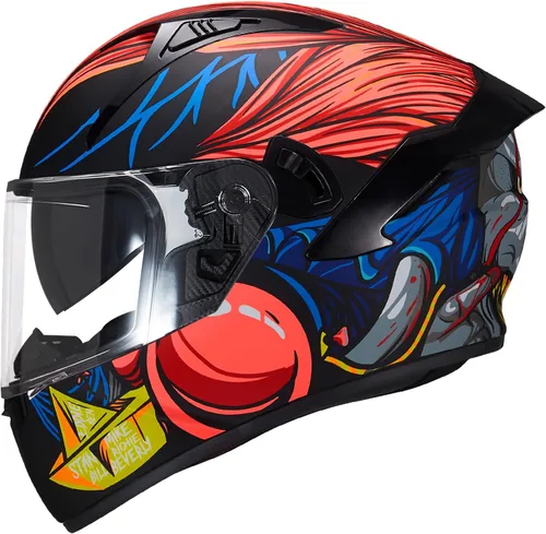 Vista 13 de VCOROS Casco integral de doble visera para motocicleta para adultos, Casco de moto de calle y carrera X9 aprobado por DOT con visera negra