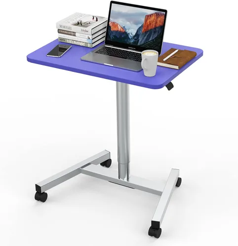 Vista 10 de Escritorio móvil de pie de 28 pulgadas, escritorio ajustable para computadora, escritorio de pie portátil con ruedas bloqueables, mesa rodante