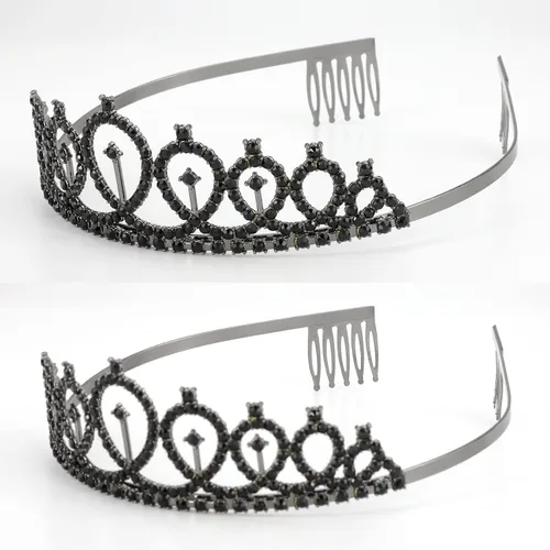Vista 5 de CAVETEE - Juego de corona y banda de reina de cumpleaños para mujer, banda y tiara de diamantes de imitación, decoraciones de cumpleaños negras Negro
