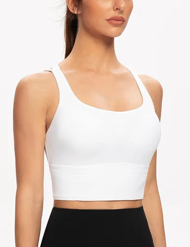 Vista 3 de Sujetador deportivo de yoga con tirantes delgados para mujer, con relleno, sin varillas, camiseta sin mangas