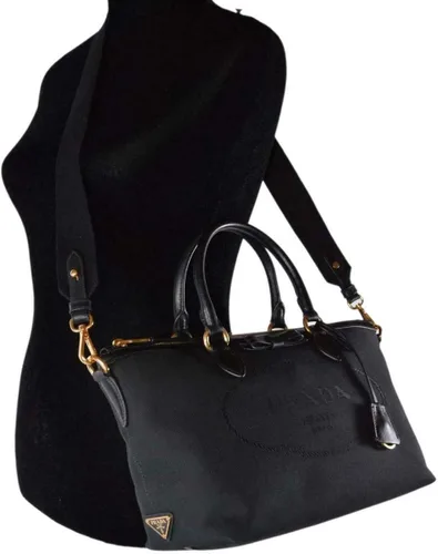 Vista 7 de Prada Bolso cruzado de lona negra jacquard con logotipo para mujer 1BA104, Negro