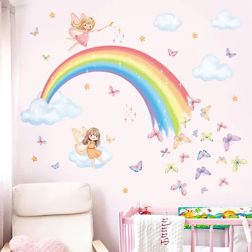 Vista 3 de Decalmile - Calcomanías de pared con diseño de hadas, mariposas y arco iris