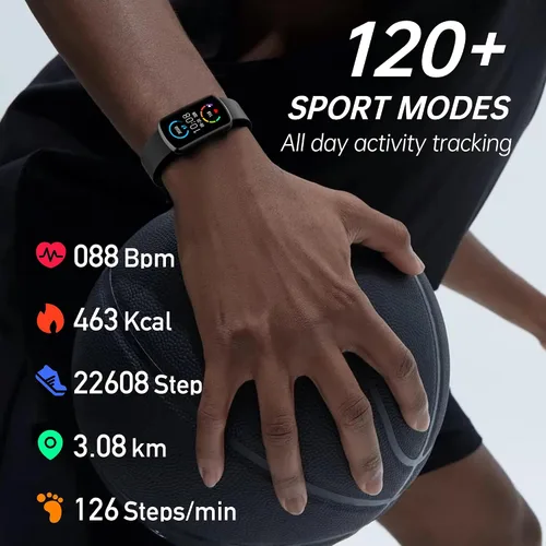 Vista 4 de Sunorshop Rastreador de fitness con frecuencia cardíaca 24/7, reloj inteligente con presión arterial y monitor de oxígeno en sangre, modo deportivo