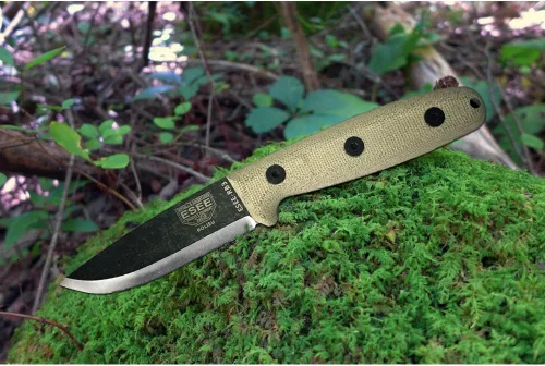 Vista 3 de ESEE RB3 Reuben Bolieu Cuchillo de supervivencia de hoja fija, funda de cuero, fabricado en Estados Unidos