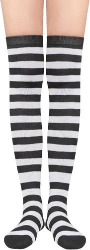 Vista 6 de Century Star Calcetines altos hasta el muslo para mujer, calcetines largos por encima de la rodilla, para atleta, casual, a rayas, hasta la rodilla