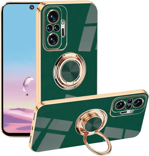 Vista 9 de Compatible con Xiaomi Redmi Note 10 Pro Case Ring Holder Magnet Silicone, Xiaomi Redmi Note 10 Pro Funda de silicona delgada blanca cubierta negra