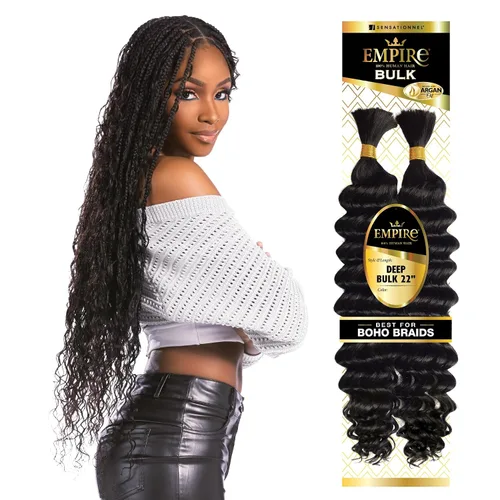 Vista 8 de Sensationnel Empire Bulk Braiding – Trenzado a Granel – Trenzas de cabello humano profundo para estilos de caja boho sin nudos o estilos de ondas