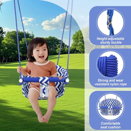Vista 3 de Cómodo asiento de columpio para niños, columpio de bebé resistente, columpios de árbol colgantes de lona with Adjustable Rope, Safety Harness