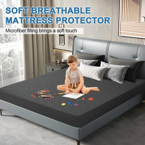 Vista 3 de GUHER Protector de colchón impermeable tamaño individual, funda de cama transpirable de tela de aire 3D, funda protectora de colchón, sin ruido