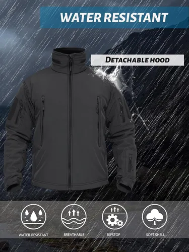 Vista 3 de TACVASEN Chaqueta táctica para hombre, con capucha, forro polar, militar, para senderismo