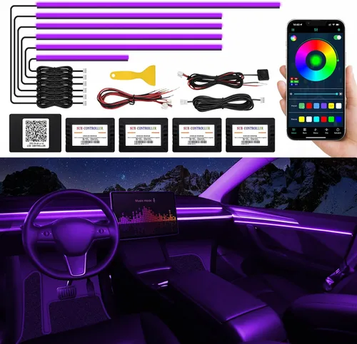Vista 10 de Tira de luz LED acrílica para interior de automóvil con aplicación inalámbrica, kits de iluminación ambiental RGB Dreamcolor 5 en 1, 16 millones