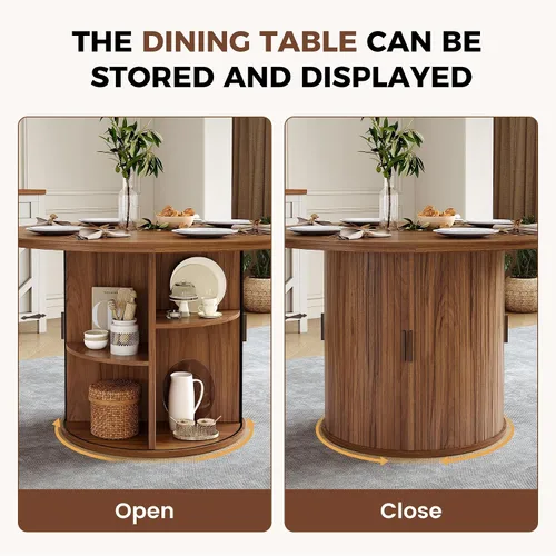 Vista 62 de Miereirl Moderno juego de comedor de 5 piezas para mesa redonda de madera de 4,31.5 pulgadas con estante de almacenamiento semiabierto y puerta