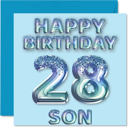 Vista 180 de Stuff4 Tarjeta de primer cumpleaños para niños, globo de fiesta con purpurina azul, tarjetas de feliz cumpleaños para niño de 1 año, nieto, hijo, 57