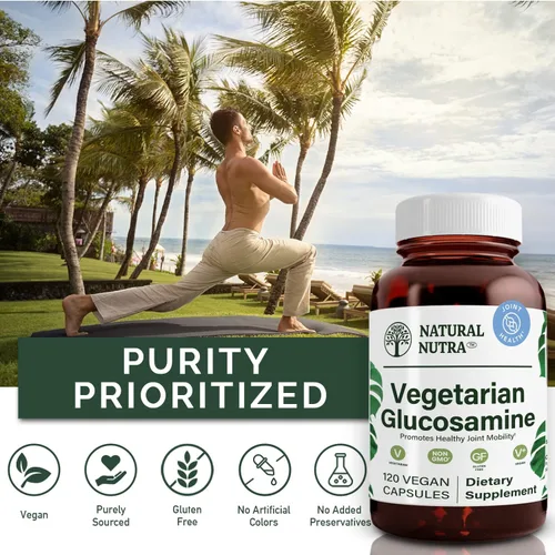 Vista 4 de Natural Nutra vegano y vegetariano clorhidrato de glucosamina para hombres y mujeres, Kosher, libre de mariscos, a base de plantas, colágeno