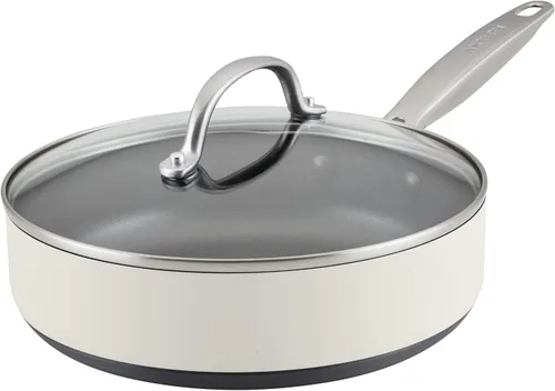 Vista 26 de Anolon Achieve - Juego de ollas y sartenes antiadherentes anodizadas duras, 9 piezas, color crema