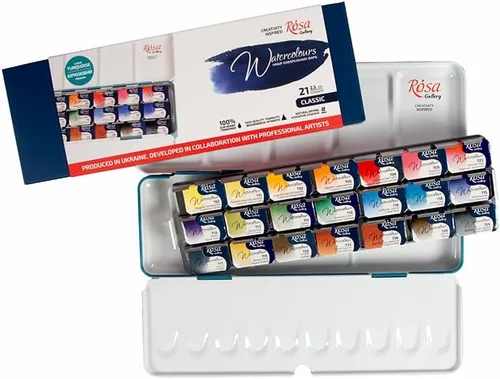 Vista 10 de Rosa Gallery Set de Pintura de Acuarela Profesional para Paisaje, 21 Colores de 2.5 ml, Kit de Pinturas de Alta Resistencia a la Luz para Artistas