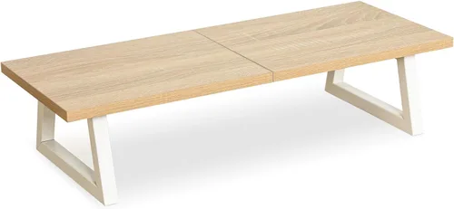 Vista 8 de TEAMIX Soporte elevador de monitor de 24 pulgadas, soporte para monitor de computadora de madera negra y acero con almacenamiento, portátil, PC
