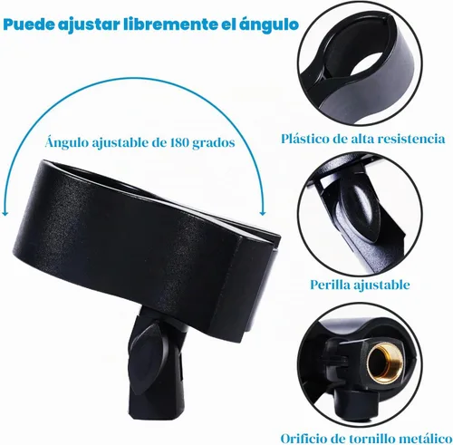 Vista 3 de Clip de micrófono grande, abrazadera de micrófono universal de alta resistencia con cabeza ajustable y ángulo de bloqueo y hilos de acero