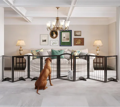 Vista 25 de JSB Puerta para perros de 72 pulgadas extra ancha de 28 pulgadas de altura, puerta para mascotas independiente para pasillos, escaleras y hogar