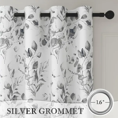 Vista 4 de Cortinas florales 100% opacas, cortinas con ojales de 84 pulgadas de largo, 2 paneles para dormitorio y sala de estar, cortinas estampadas de hojas