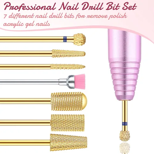 Vista 7 de Hestya Juego de 7 brocas de carburo de tungsteno para uñas, lima eléctrica de 3/32 pulgadas, manicura de diamante, pedicura, removedor de cutículas